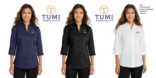 TUMI Hospitality – Port Authority® Women’s 3/4-Sleeve SuperPro™ Twill Shirt | L665